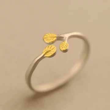 925銀飾×金枝葉×開口戒指