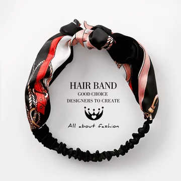 時尚鍊條印花×交叉彈性髮帶×靚黑