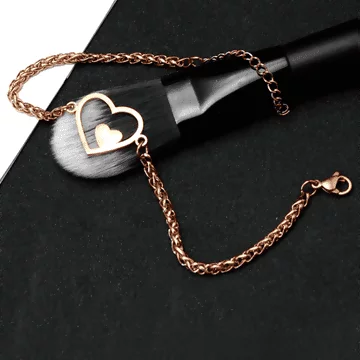鋼飾×鏤空雙心×腳鍊×玫瑰金
