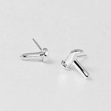 925銀針&times;鐵鎚與釘子&times;不對稱耳針
