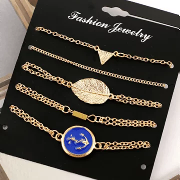 樹葉船錨三角&times;五套件手鍊組