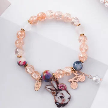 兔子單車爆花橘晶×固定式串珠手鍊