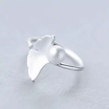 925銀飾×銀杏葉珍珠×開口戒指