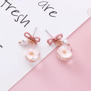少女心蝴蝶結櫻花琉璃&times;吊墜耳環&times;嫩粉