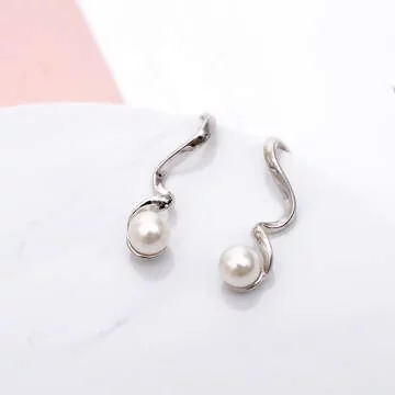 925銀針&times;波浪曲線珍珠&times;耳勾