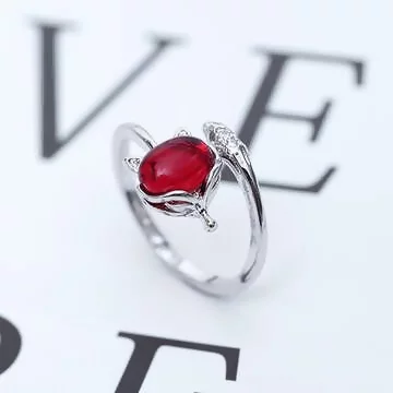 925銀飾&times;紅寶石狐狸&times;開口戒指