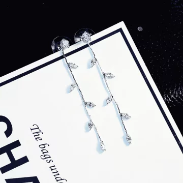 925銀針&times;晶鑽柳葉垂條&times;後掛式流蘇耳針