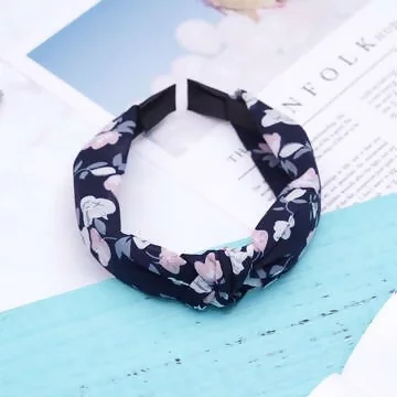 氣質藏藍碎花&times;扭結髮箍