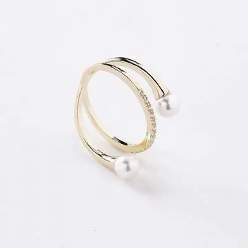 交叉鋯鑽珍珠&times;戒指