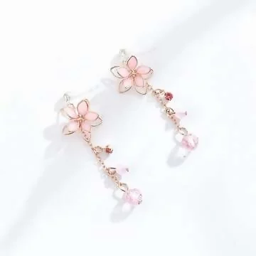 粉櫻綻開&times;吊墜耳環