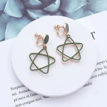 墨金雙層線條星星×螺旋耳夾