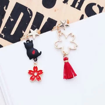 黑貓紅櫻流蘇&times;不對稱螺旋耳夾