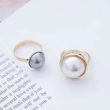 冷淡系大小珍珠&times;二套件開口戒指