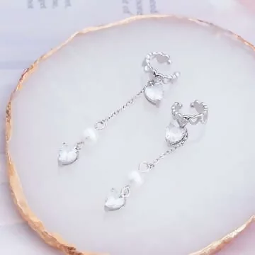 愛心環繞垂鑽×U型耳骨耳夾