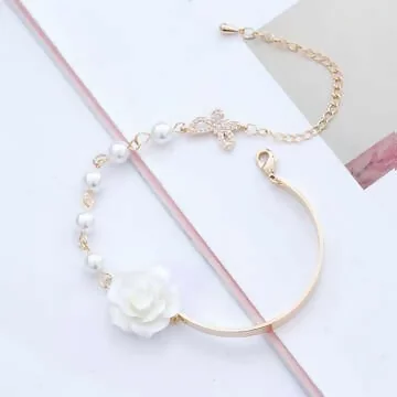 法式白玫瑰晶鑽蝴蝶&times;手鍊