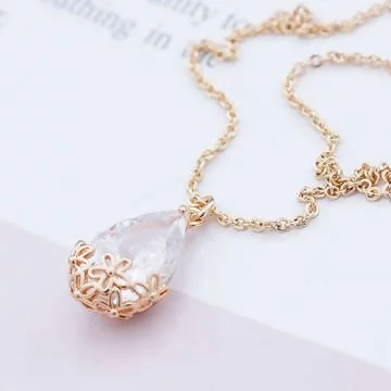 法式花紋水滴晶鑽&times;鎖骨項鍊