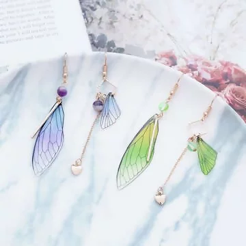 蟬翼漸層暈染×不對稱吊墜耳勾×共二色