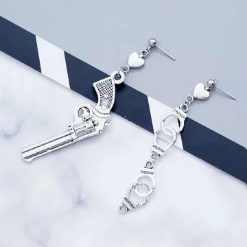 朋克手槍與手拷&times;不對稱吊墜耳環