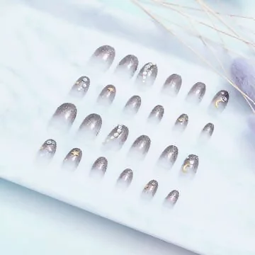 星空駝灰透明漸層亮面&times;穿戴式手指甲片&times;二十四入