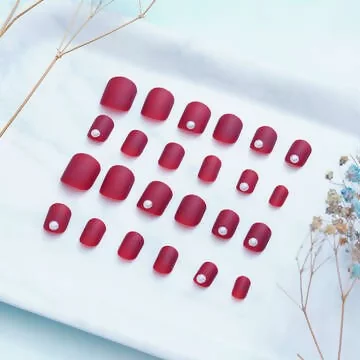 酒紅小珍珠霧面&times;穿戴式手指甲片&times;二十四入
