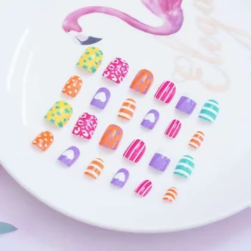 兒童×撞色普普風亮面×穿戴式手指甲片×二十四入