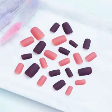 粉磚咖色撞色霧面×穿戴式手指甲片×二十四入 