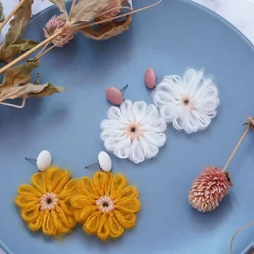 毛線編織小花×吊墜耳環×共二色
