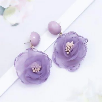 圓珠紫紗山茶花&times;吊墜耳環