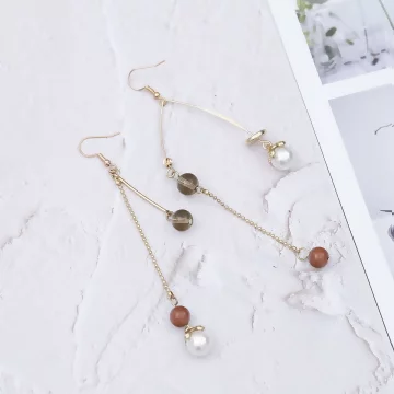 波西米亞平衡串珠&times;不對稱吊墜耳勾