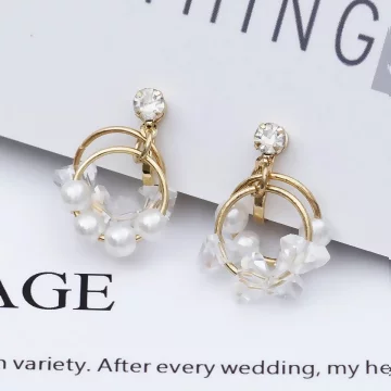 雙層晶鑽珍珠圓環&times;三角耳夾