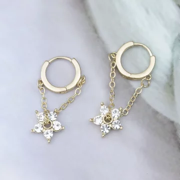 水晶小花垂鍊×耳扣