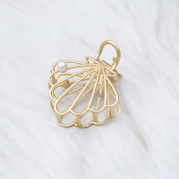 貝殼珍珠金屬線框×鯊魚髮夾