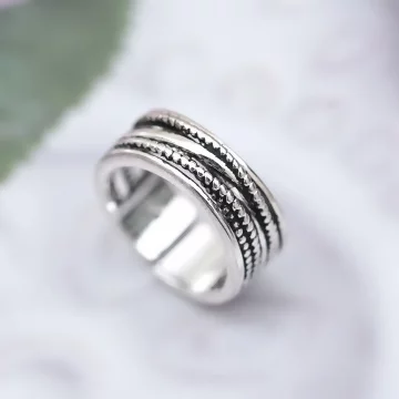 925銀飾&times;復古寬版麻花線條&times;開口戒指