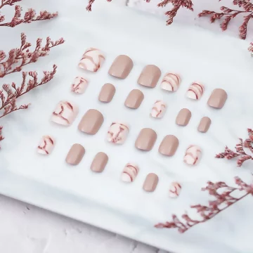 奶茶大理石紋亮面&times;穿戴式手指甲片&times;二十四入 