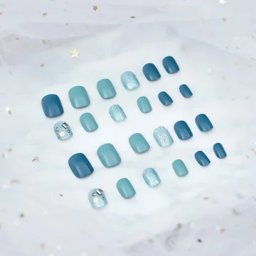 藍蔥晶鑽亮面&times;穿戴式手指甲片&times;二十四入 