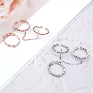 十字菱紋晶鑽&times;三套件開口戒指組&times;共二色