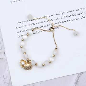 貓眼石貝殼珍珠&times;抽拉式手鍊