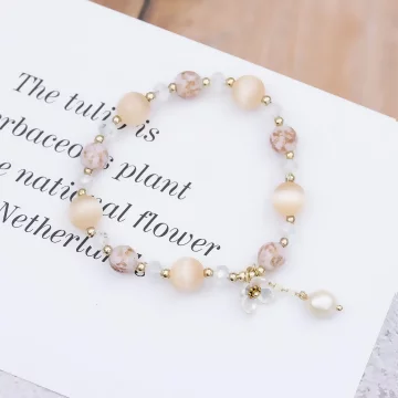 璨金琉璃橘晶粉殼花&times;固定式串珠手鍊