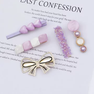 魅紫晶鑽蝴蝶結愛心&times;五套件髮夾組