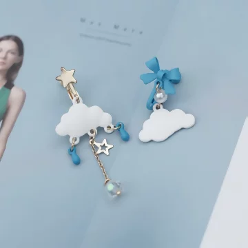 白雲藍雨蝴蝶結&times;不對稱螺旋耳夾