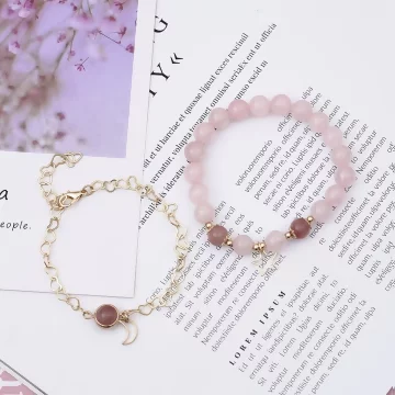 星月莓紅粉晶&times;二套件串珠手鍊組