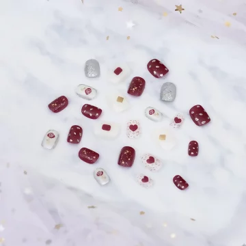 紅玫瑰愛心銀蔥亮面&times;穿戴式手指甲片&times;二十四入 