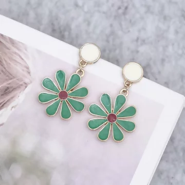 綠色雛菊小花×吊墜耳環
