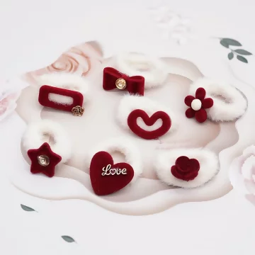 白絨毛愛心星星小花×七套件髮束組