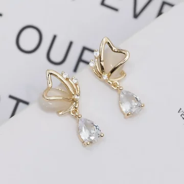 貓眼石蝴蝶晶鑽水滴&times;吊墜耳環