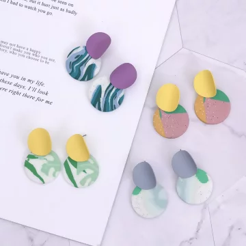 抽象藝術軟陶圓片&times;吊墜耳環&times;共四色