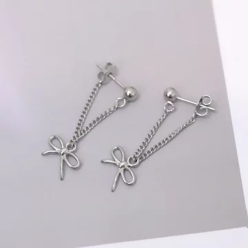 925銀針&times;蝴蝶結垂鍊&times;後掛式耳環