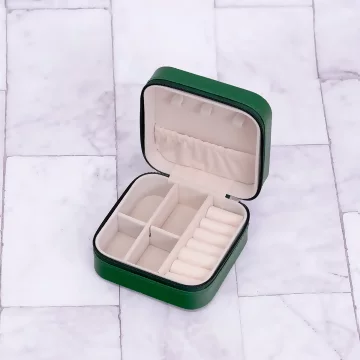 細紋皮革&times;拉鍊飾品盒&times;深綠