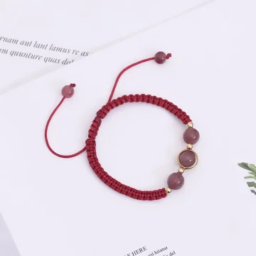 桃花草莓晶×拉繩手鍊