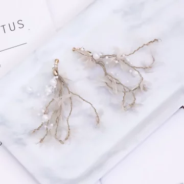 蕾絲鐵線緞帶珍珠&times;螺旋耳夾